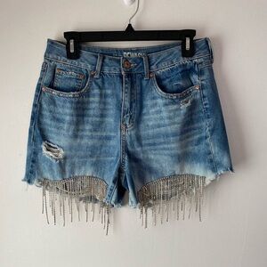 Rewash Jean Distressed Cutoff Shorts with Bling Fringe Size 7